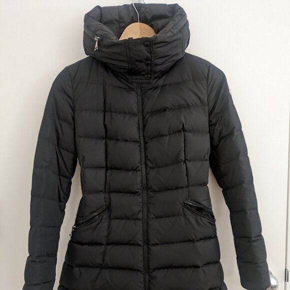 Black Flammette Down Winter Coat Moncler Size 00 - Picture 1 of 13